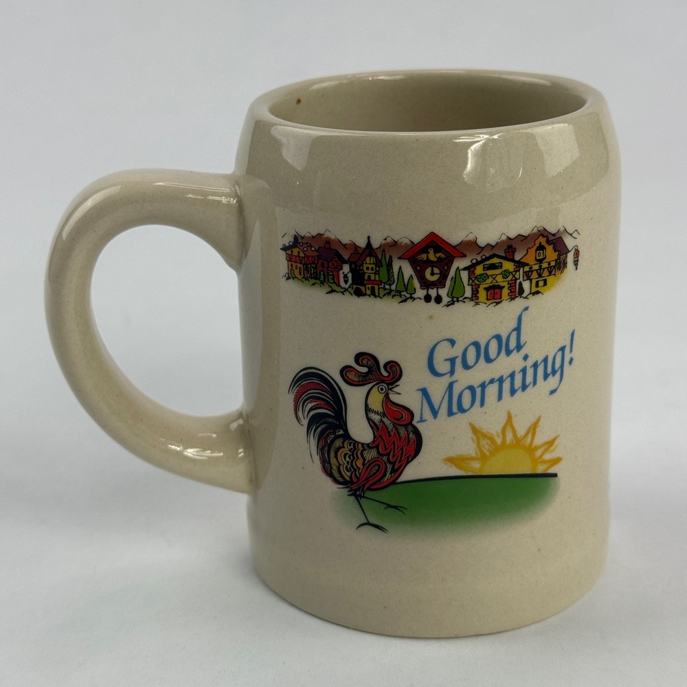 EHG Good Morning Guten Morgen Rooster Ceramic Mug Alpine Village Stein Beige